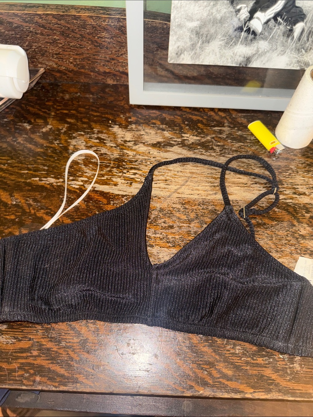 AERIE Ribbed Black Swim Top - Strappy Bikini